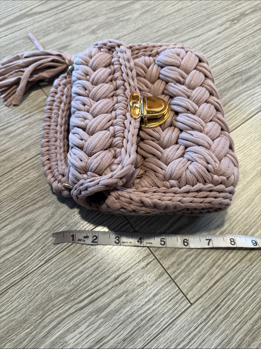 Choel Mini Woven Crossbody Bag in Dusty Rose with Gold Turn-Lock - Picture 8 of 8